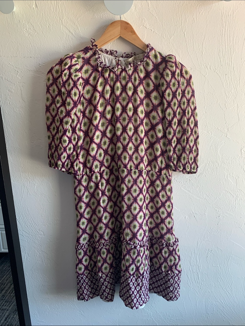 Marie Oliver XS Purple & Green Short Sleeve Dress